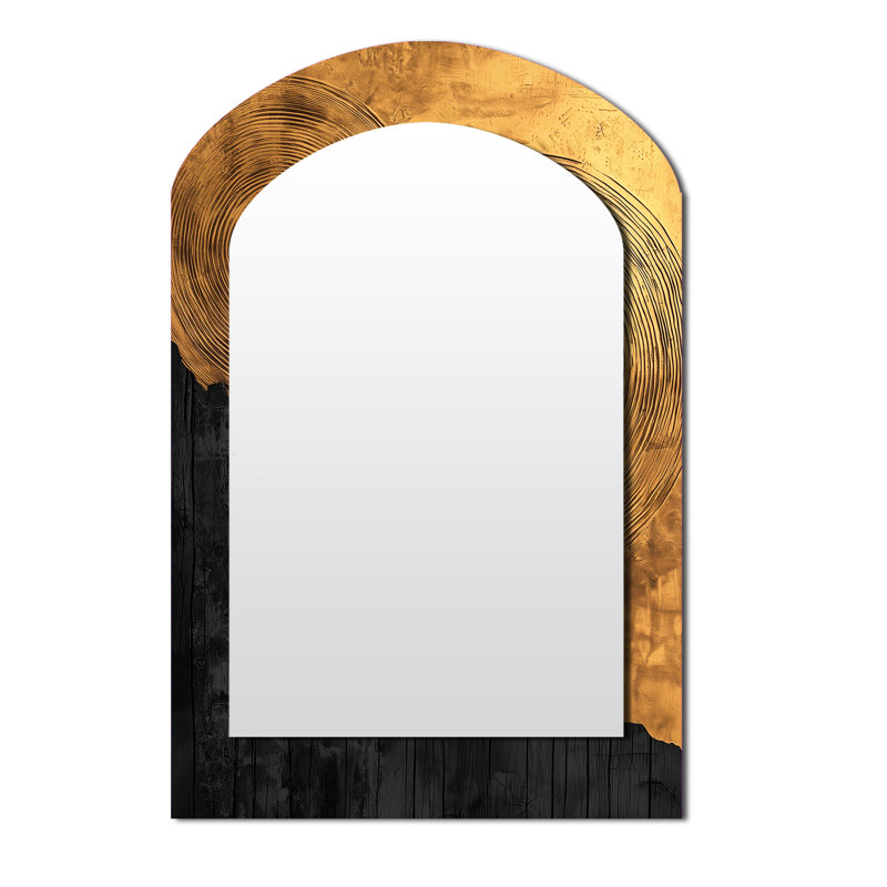 Mysteries Of A Dark Onyx Wood Slice III - Forest Arch Wall Mirror, Traditional Asymmetrical Decorative Mirror, Printed Metal Art