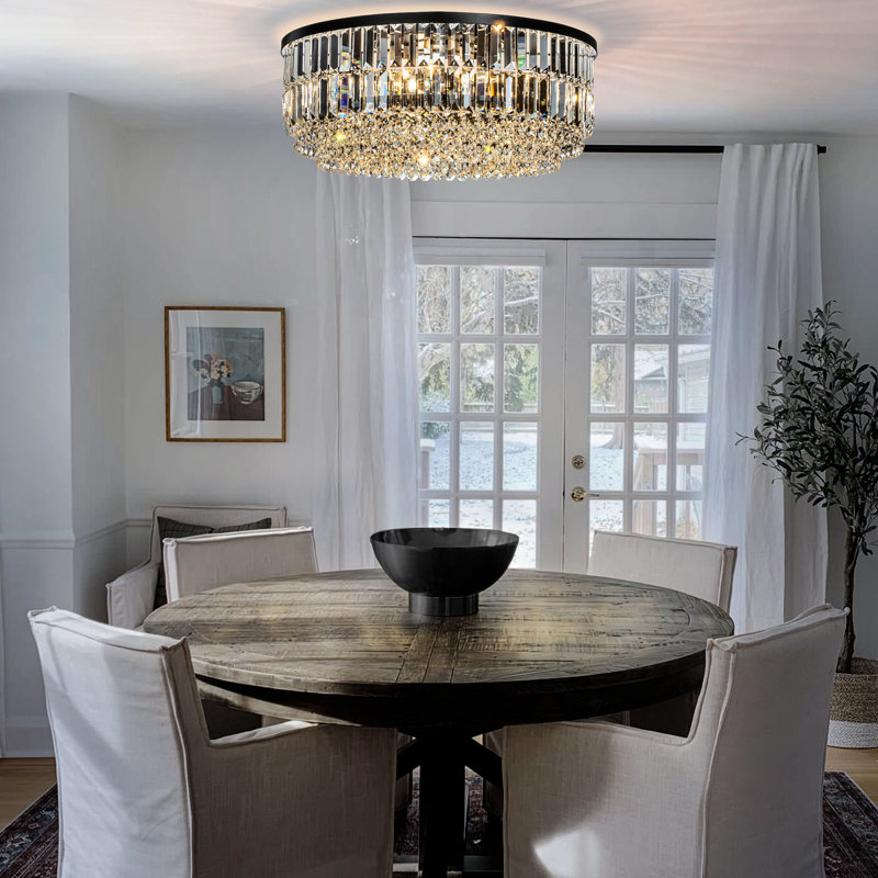 Matte Black and Crystal 24" Drum Flush Mount Ceiling Light