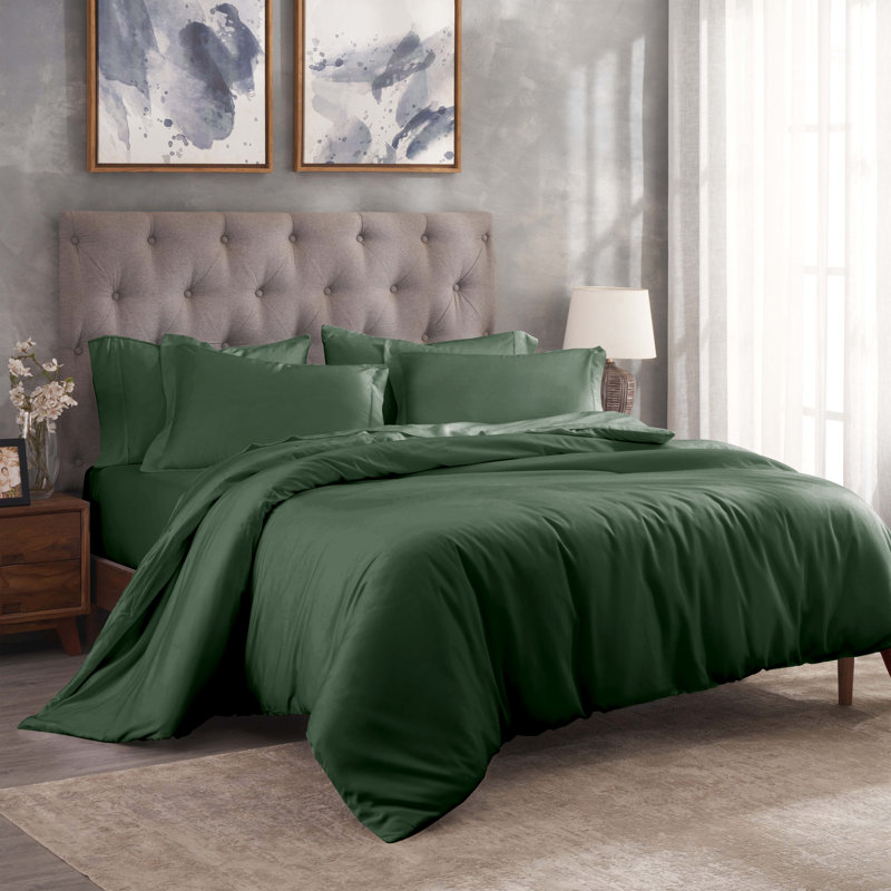 Mitchell Egyptian Cotton Blend 300 Thread Count Solid Duvet Cover Set With Pillow Shams, Twin Duvet Cover + 1 Standard Sham
