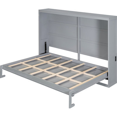 Queen Size Gray Wall Bed - Space Saving Furniture For Small Apartments, No Box Spring, Easy To Operate Ideal Home Gyms And Guest Rooms, Flexible Slats Comfort
