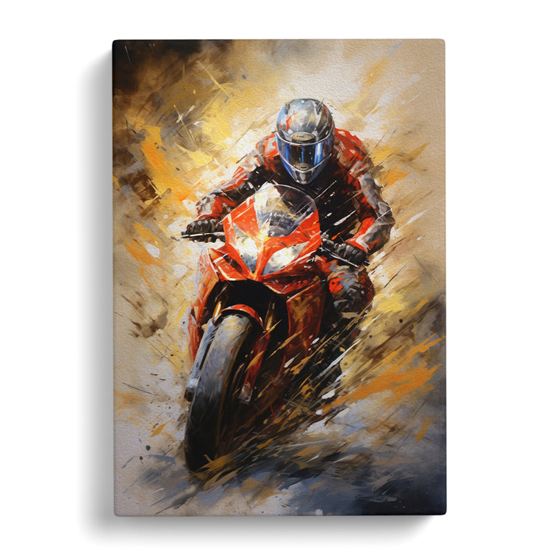 Motorbike Action Painting Art - Wrapped Canvas, 60cm H x 40cm W x 3cm D