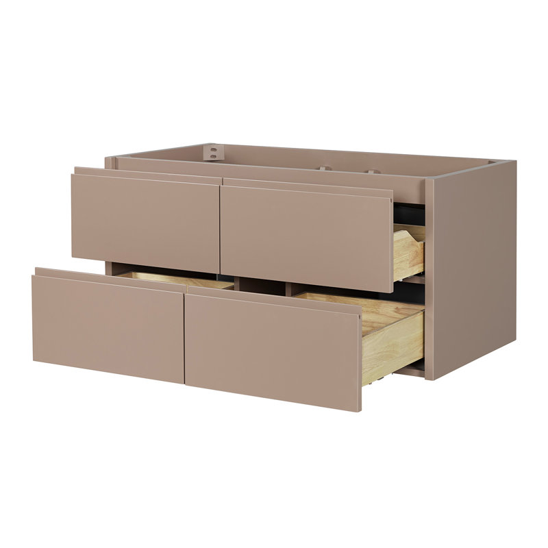   Ensemble de meuble-lavabo mural ovale simple 42 po avec comptoir en quartz Carrara de 1,5 po Ensuko, Ovale, Moka