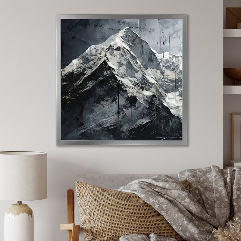 Snowy Mountain Peak sur toile, Cadre simple argenté, H 24 po x l 24 po x P 1 po