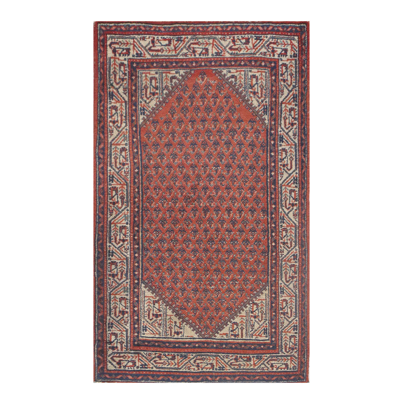 Tapis unique rouille / bleu marine / ivoire noué à la main de 2 pi 7 po x 4 pi 4 po