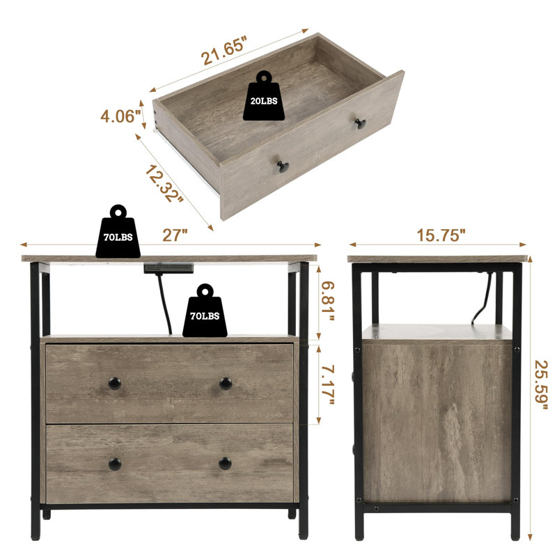 Table de chevet Duccia, Gris, Individuel