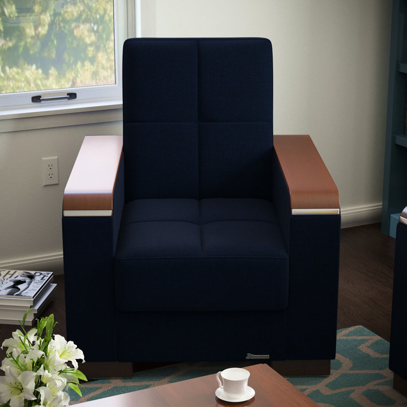 Fauteuil en chenille bleu foncé avec rangement, convertible Choice