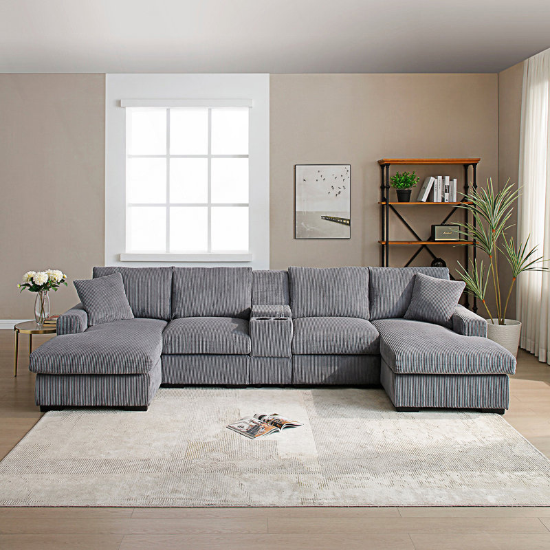 U Shaped Cloud Couch, Sectional Sofa, Oversized Comfy Cloud Sofa With Console, Gray