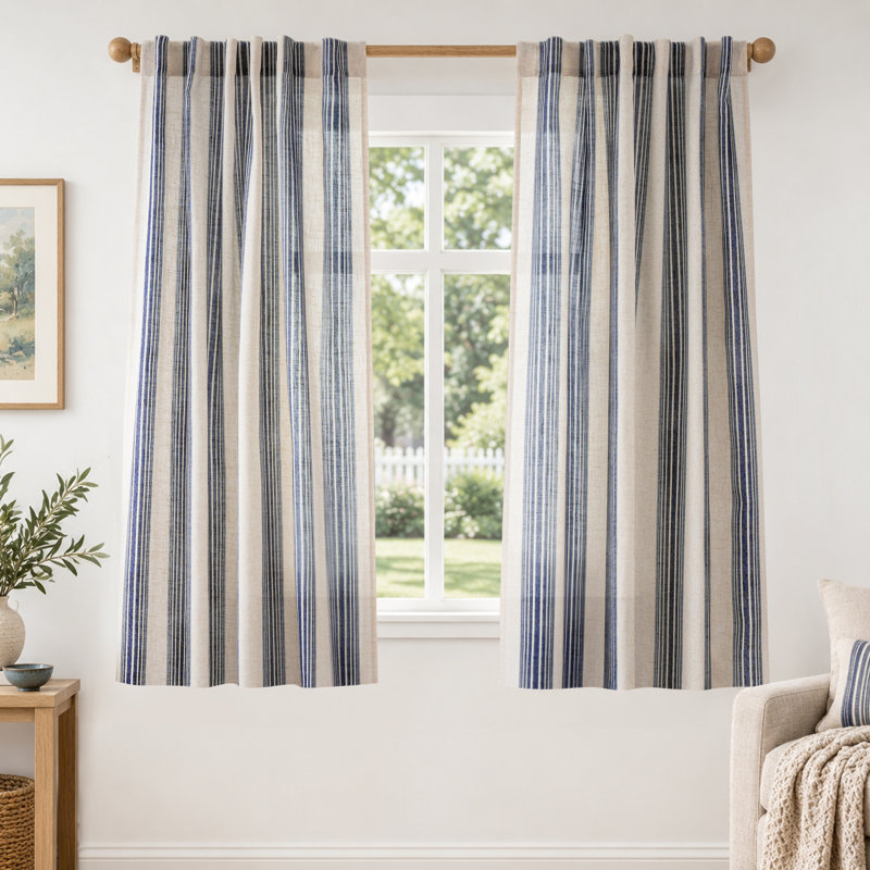 Rideaux semi-transparents avec passe-tringle Chris, L 52 po x L 54 po, Marine