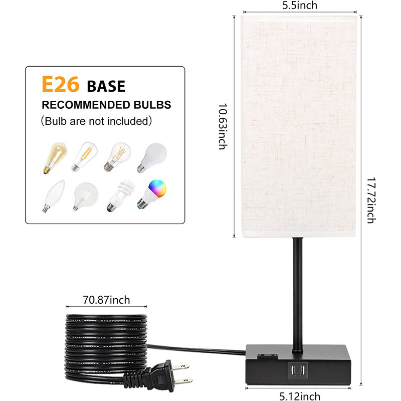 Lampe de table USB en métal Charroux, Lin