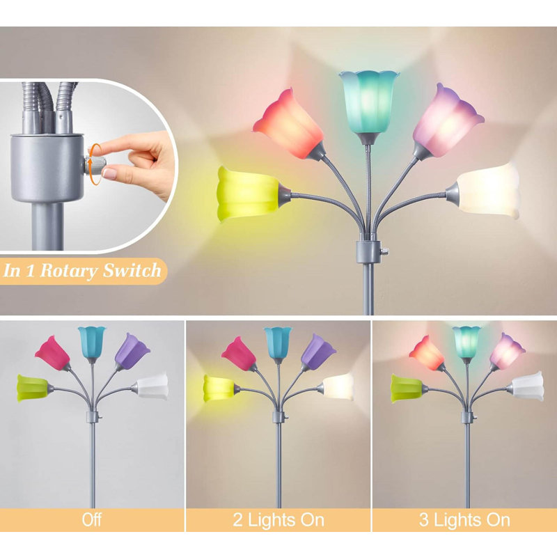 Multi Head Modern Tall Lamp with Adjustable Gooseneck Standing Lamps Led Tall,LampBulb Not Included, Silver