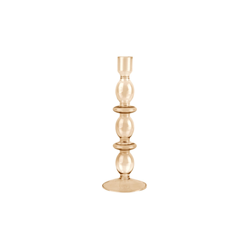Glass Tabletop Candlestick, 24cm H x 8.5cm W x 8.5cm D, Sand Brown