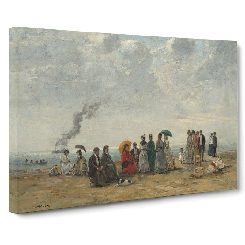 Figures On The Beach by Eugene Boudin - Wrapped Canvas Painting, 50cm H x 76cm W x 3cm D