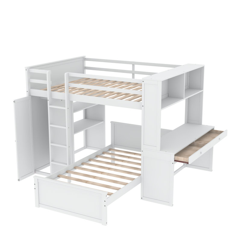 Hentrich  Loft Bed with a Twin Size Stand-alone Bed, Shelves, Desk, and Wardrobe, White