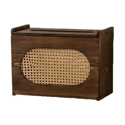 Cache-routeur Wi-Fi en bois, porte en rotin, bois foncé