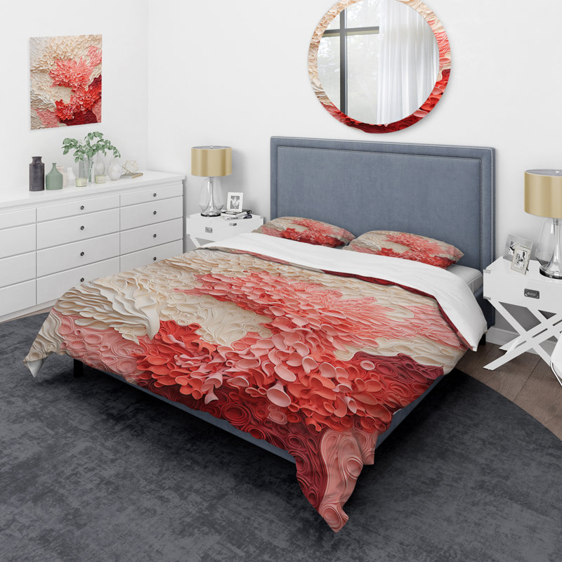 Ensemble de housse de couette beige et rose Coral Collage - Coral, Housse de couette très grand et 2 très grandes t