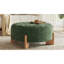 Repose-pieds rond capitonné 32 po avec pieds en bois massif, table basse moderne avec boutons capitonnés, lignes passepoilées, repose-pieds en chenille pour le salon-395992833