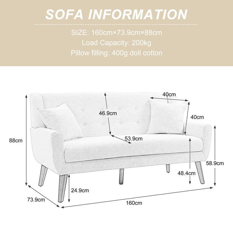 160cm Square Arm Upholstered Loveseat, Grey