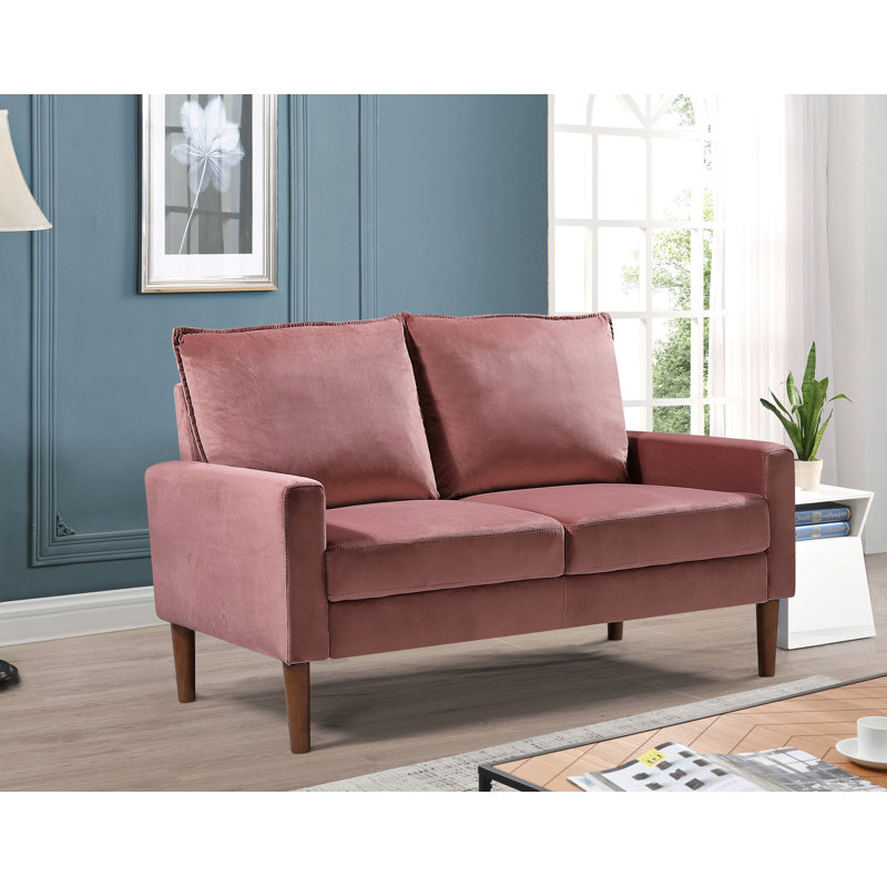 Ediline Velvet Square Arm Sofa, Rose Velvet, 29.5"H x 70"W x 31"D 