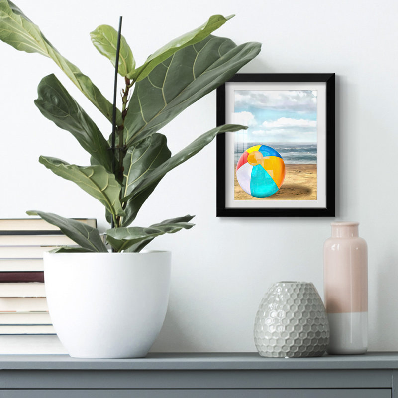 Beach Ball I, Blanc, Papier avec cadre noir