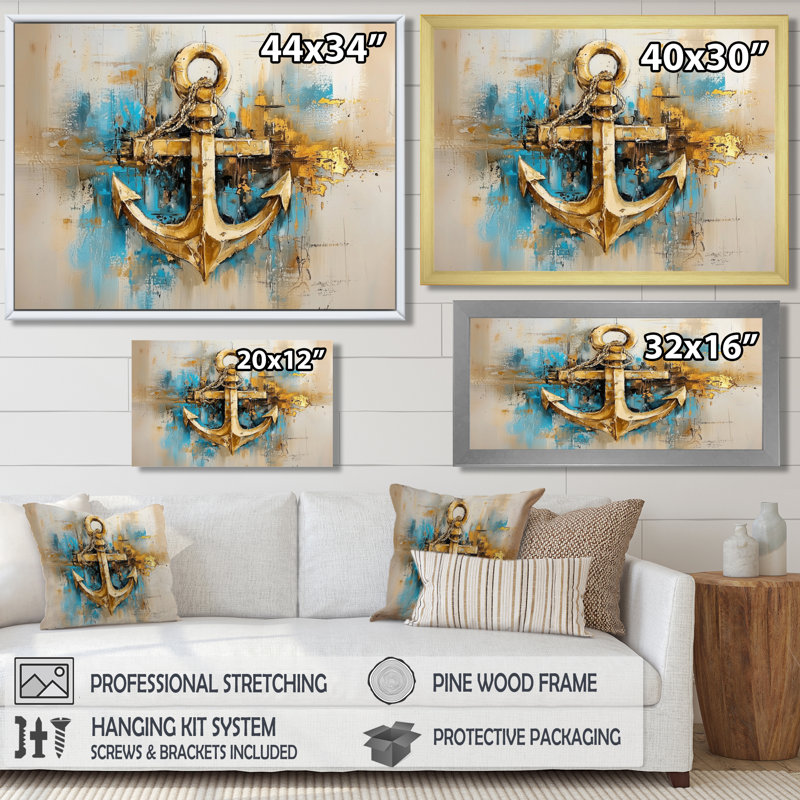 «Anchor In The Moonlight I», reproduction sur toile côtière, H 30 po x l 40 po, Picture Framed Print, Noir