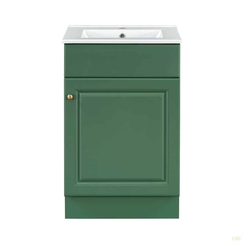 Meuble-lavabo de 20 po avec lavabo, meuble-lavabo avec tablette de porte et tablette réglable, Vert / doré