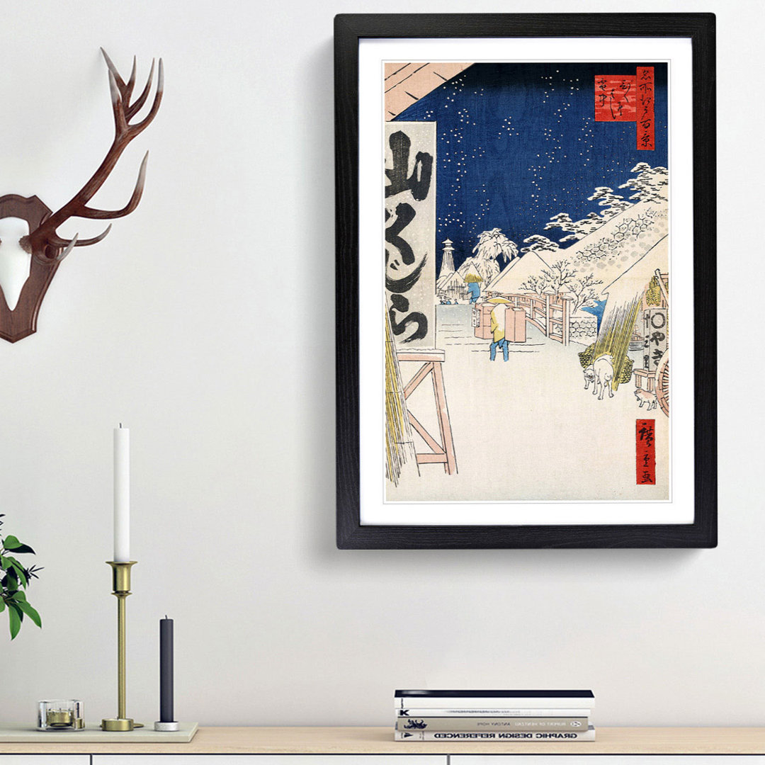 Bikuni Bridge in Snow by Utagawa Hiroshige - Framed Print