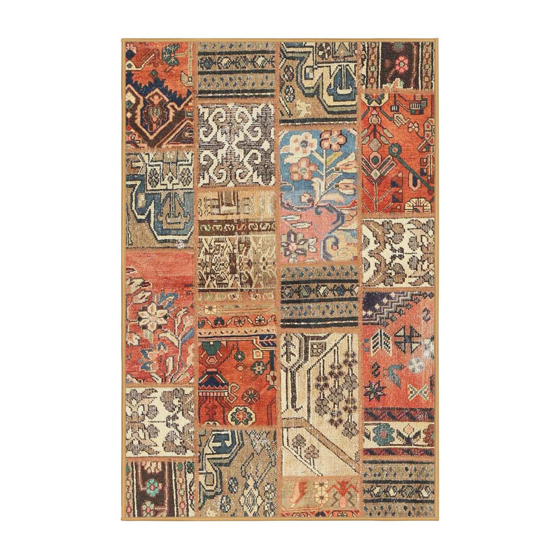 Tapis brun/orange/bleu zone contemporaine, Rectangle 3 pi x 5 pi