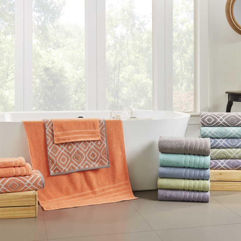 Aqua Egyptian Cotton 6-Piece Towel Set with Diamond Pattern