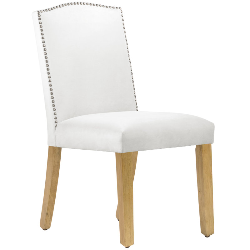 Nadia 20'' H Upholstered Dining Chair, Classic White Velvet, Natural Wood