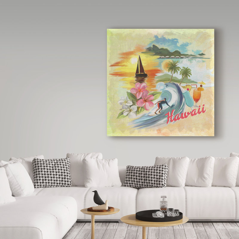 « hawaii paradise pattern », reproduction de peinture à l’acrylique sur toile tendue, H 24 po x l 24 po x P 2 po