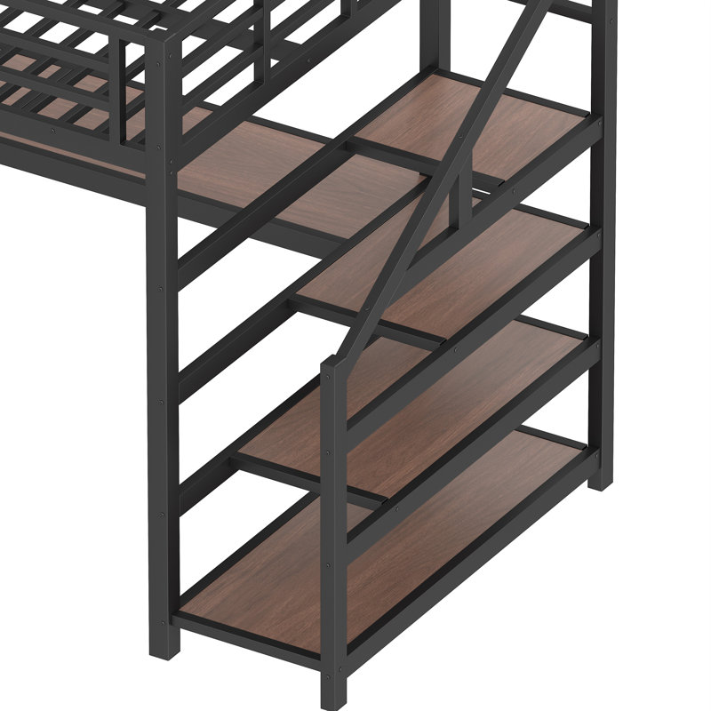 Space-saving Twin Xl Loft Beds With Storage And Led Lights, Modern Metal Frame