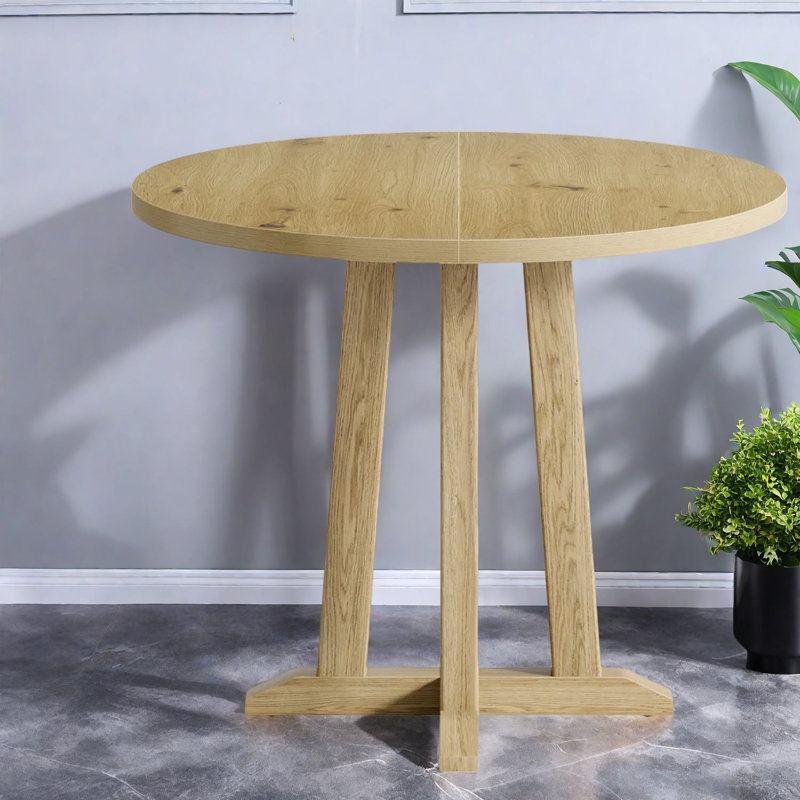 Table de salle à manger ronde peu encombrante, en bois naturel, de style rustique moderne pour les petites cuisines