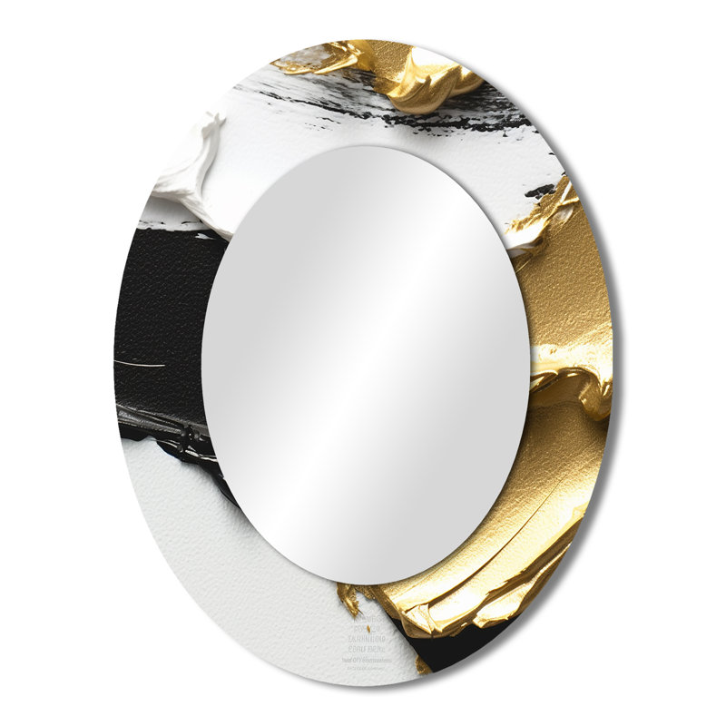 Imminent Bliss Bold Textured Gold and Black I - Large Oval Wall Mirror On Metal, 43" x 33"