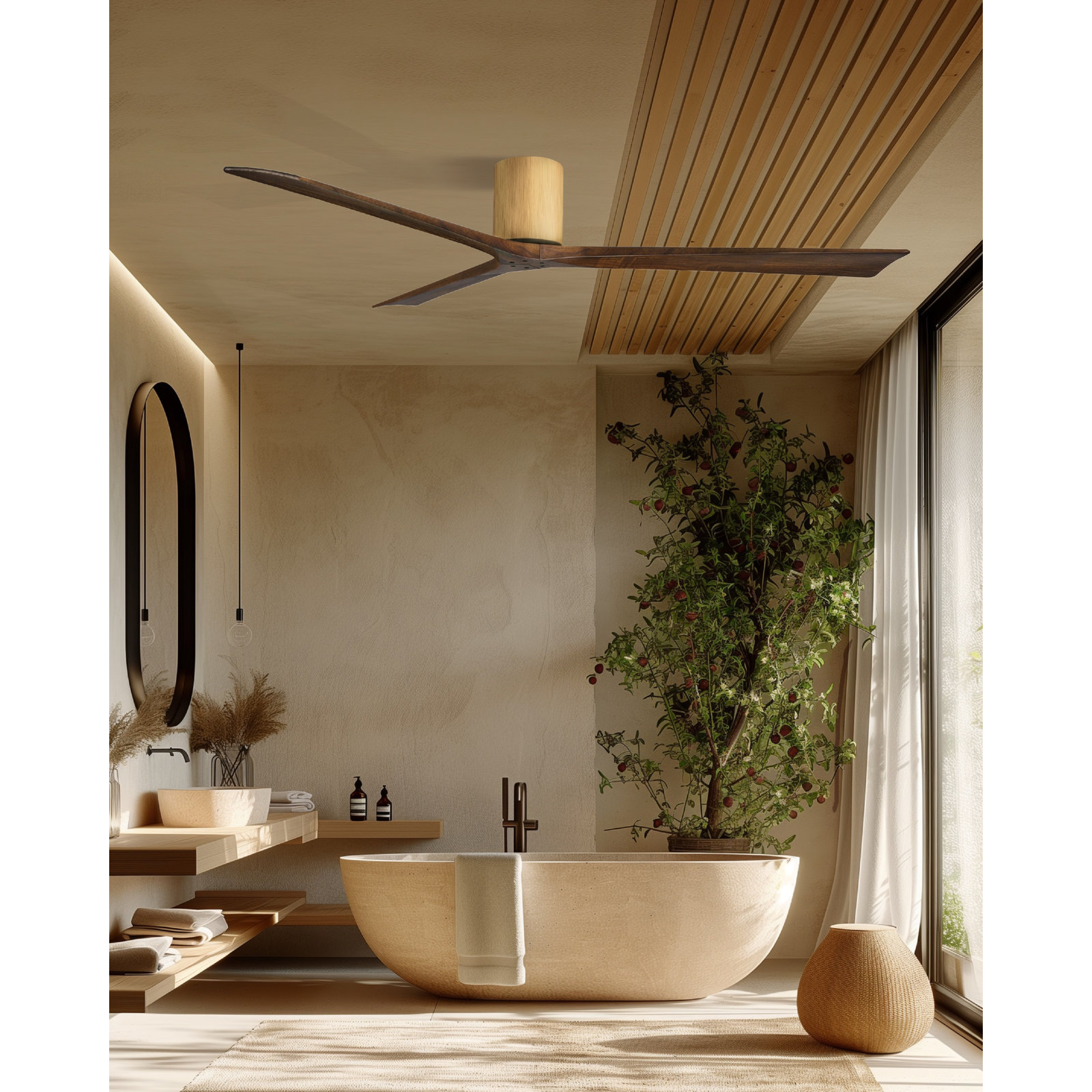 Olivier 3 Blade Ceiling Fan, Walnut Tone, Light Maple, 72"