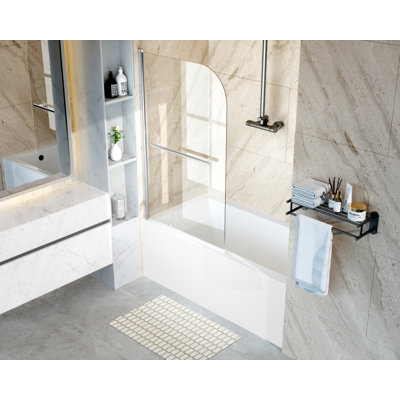 35 In. W X 55 In. H Frameless Pivot Tub Door 1/5" Clear Glass With Towel Bar, Brushed Nickel. 180 Degree Rotatable Bathtub Shower Door