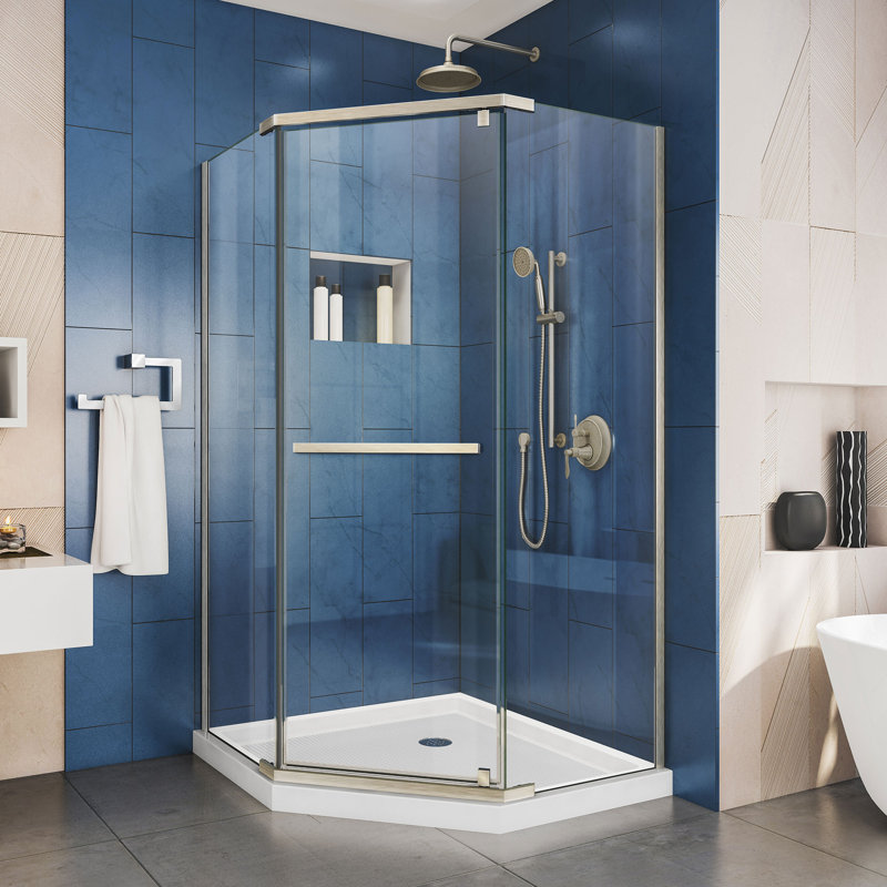DreamLine Prism 40.13" W x 40.13" D x 72" H Frameless Neo-Angle Pivot Shower Enclosure, Brushed Nickel