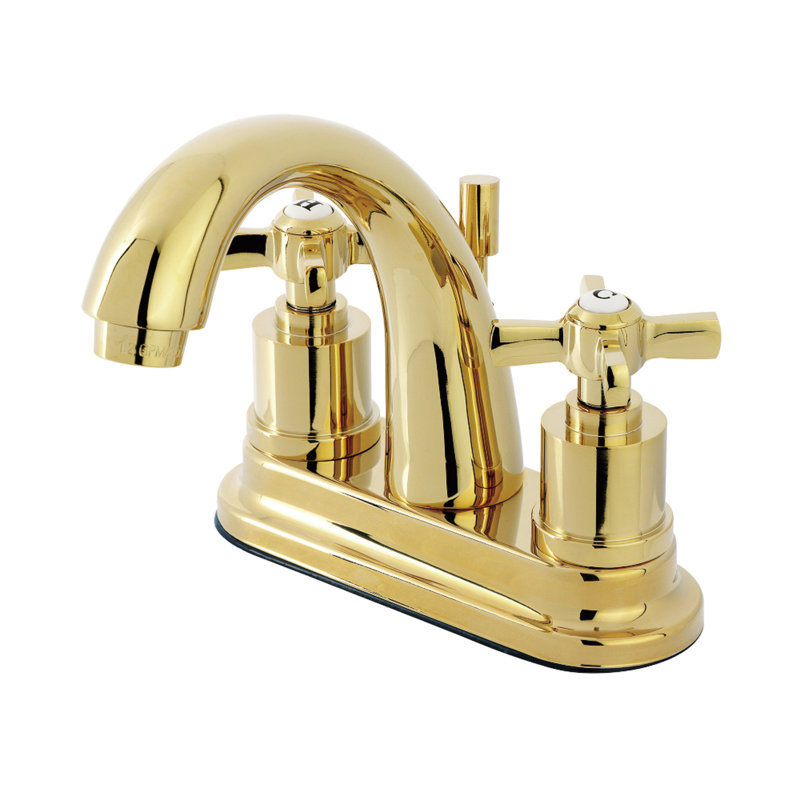 Kingston Brass Millennium Two-Handle 3-Hole Deck Mount 4" Centerset Bathroom Faucet with Brass Pop-Up, Polished Brass