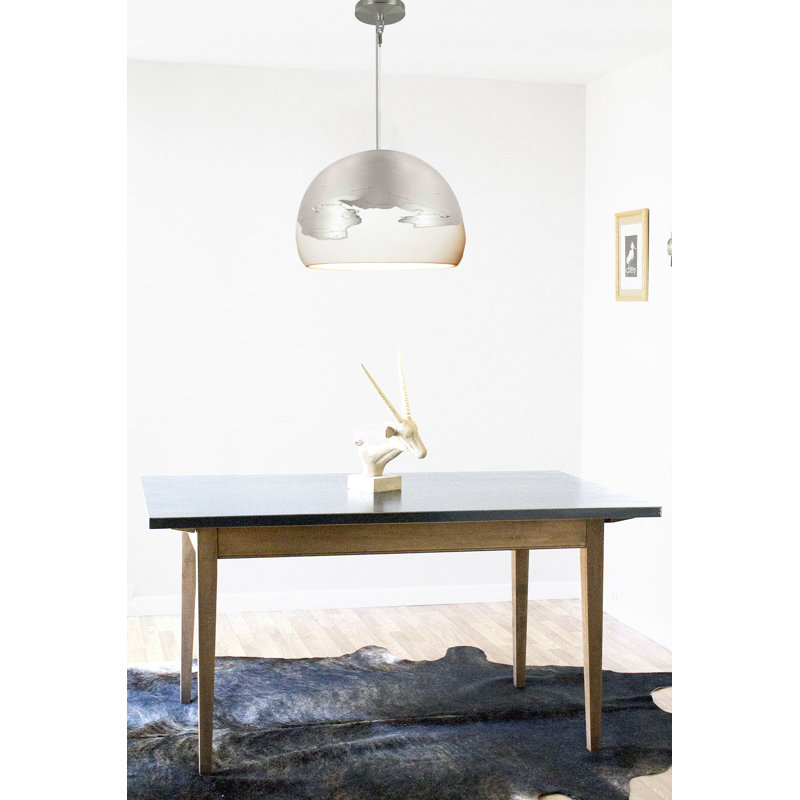 Luminaire suspendu en dome à 1 lumière, Nickel, Blanc mat / argent