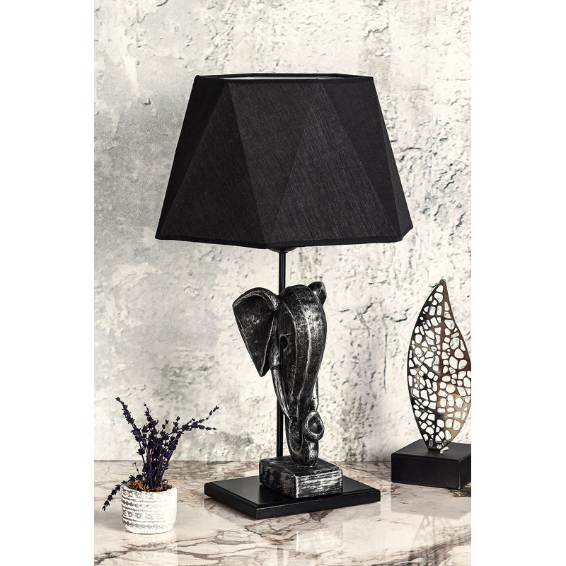 Lampe de table en métal Adrain, Noir, Argent / noir