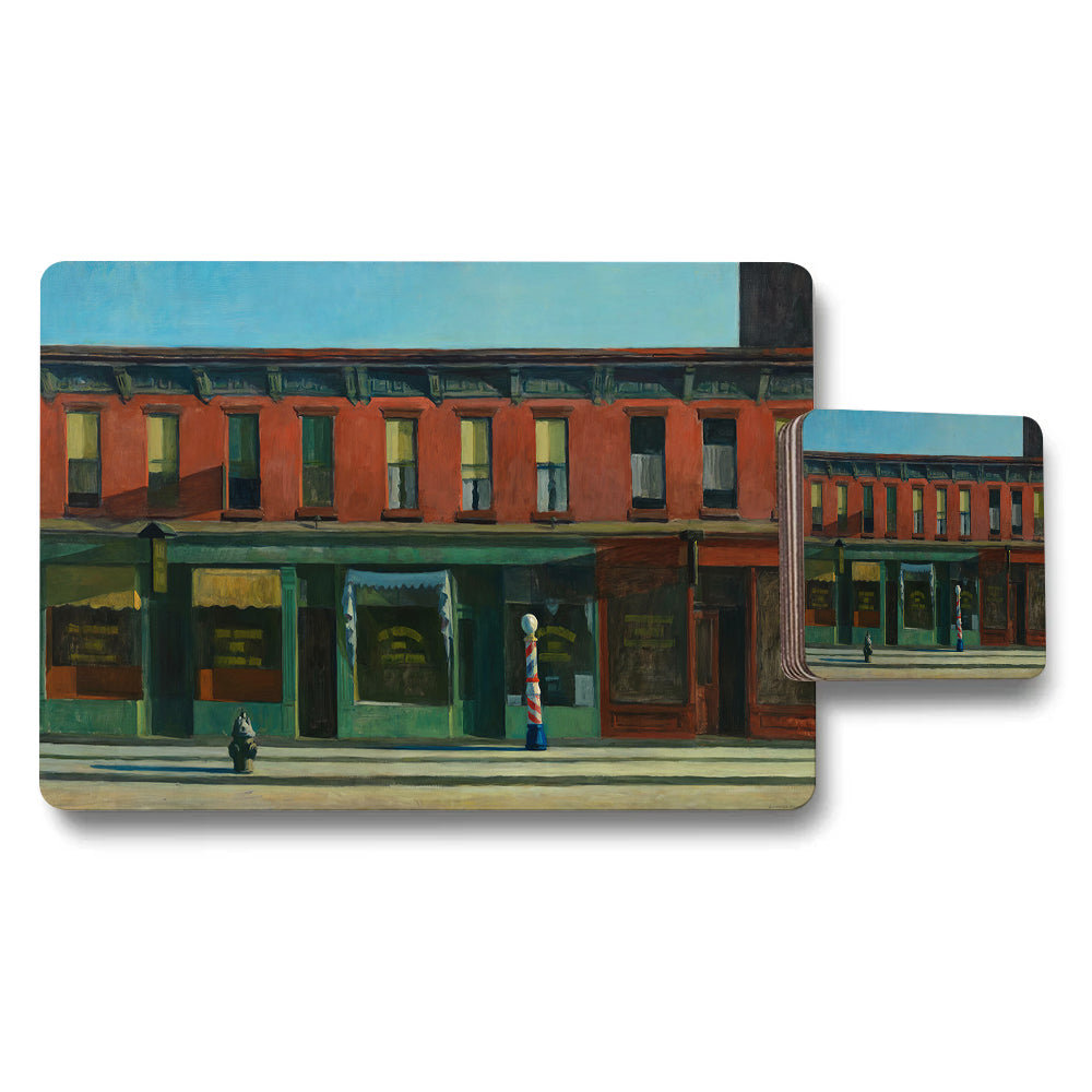 Urban Street Scene Placemat And Coaster Set With City Building Artwork