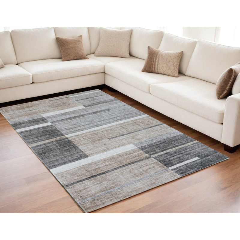 Tapis abstrait gris et brun 5 pi x 8 pi