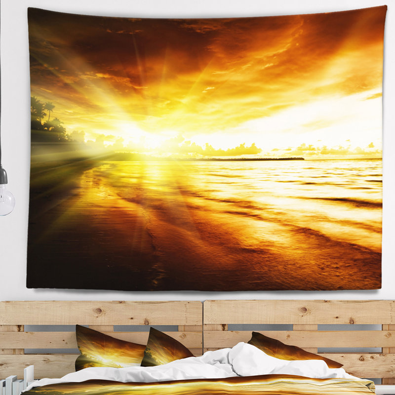 Tapisserie de plage de la mer des Caraïbes jaune à couper le souffle, H 50 po x l 60 po