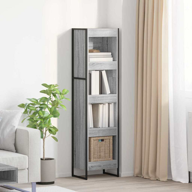 Steel Book Cabinet Bookcase, (4 Shelves) 155cm. H x 40cm. W x 30cm. D, Grey Sonoma