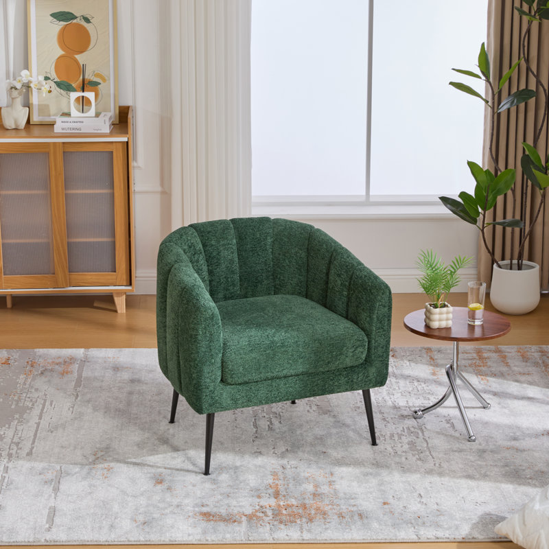 Fauteuil demi-tonneau capitonné avec pieds en métal, Vert
