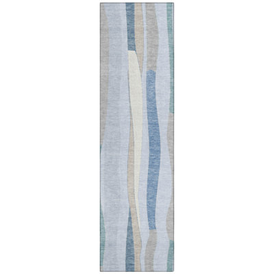 Machine Washable Indoor/Outdoor Husby ACN2188 Striped Rug