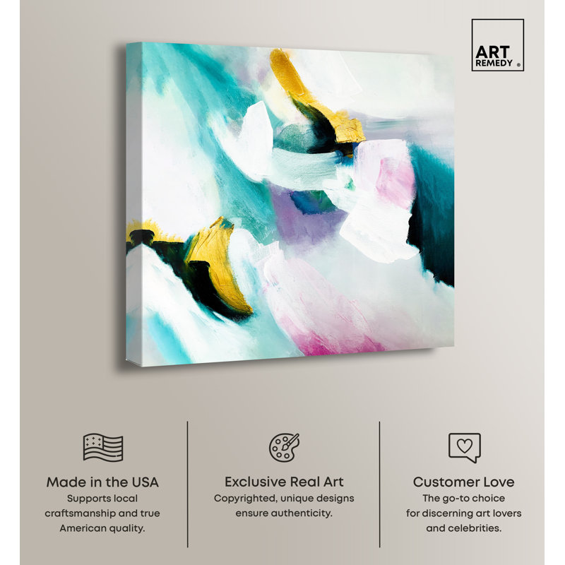 Vibrant 24" x 24" Blue and Gold Abstract Canvas Art