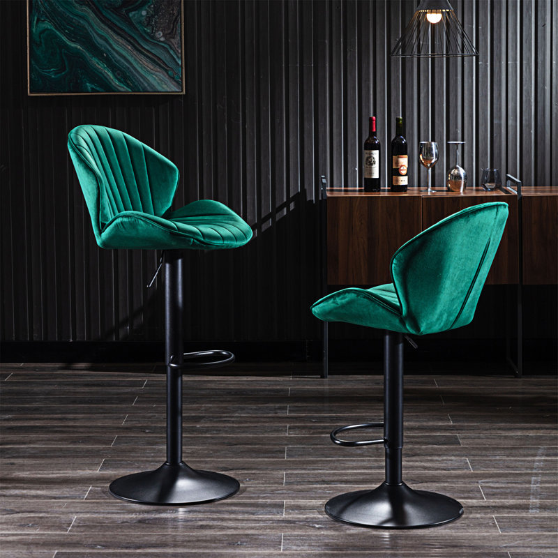 Ensemble de 2 tabourets de bar réglables avec dossier et repose-pieds, Vert