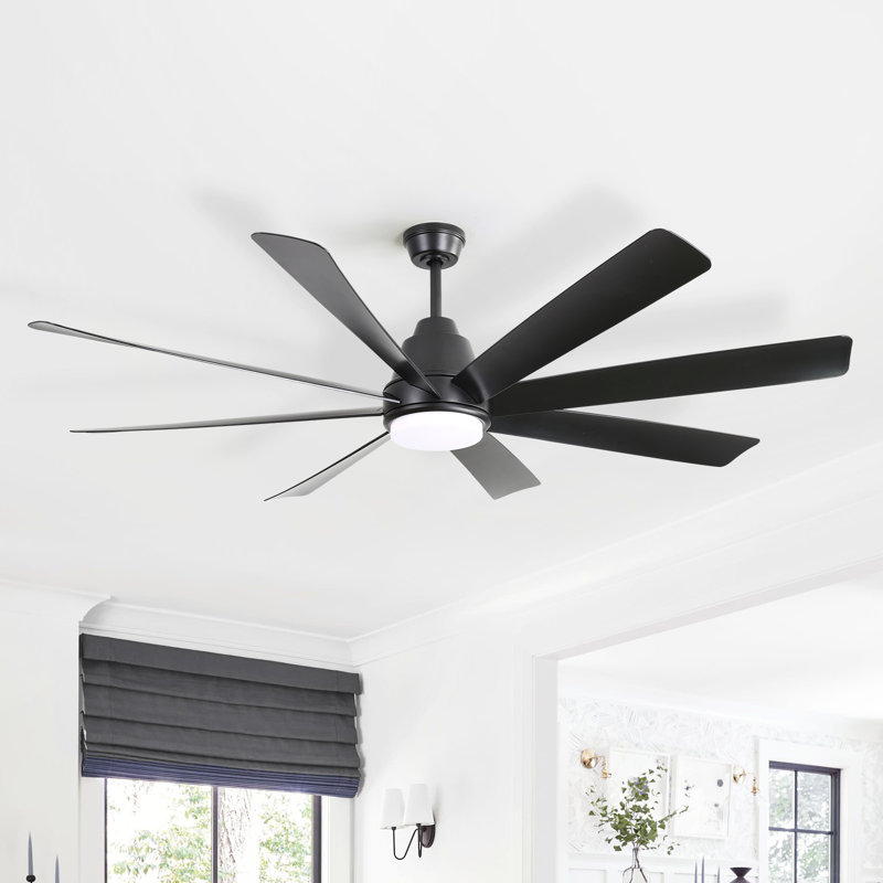  72-Inch 8-ABS Blade Large Modern Black Ceiling Fan With Light, Remote Control, And Timing Function