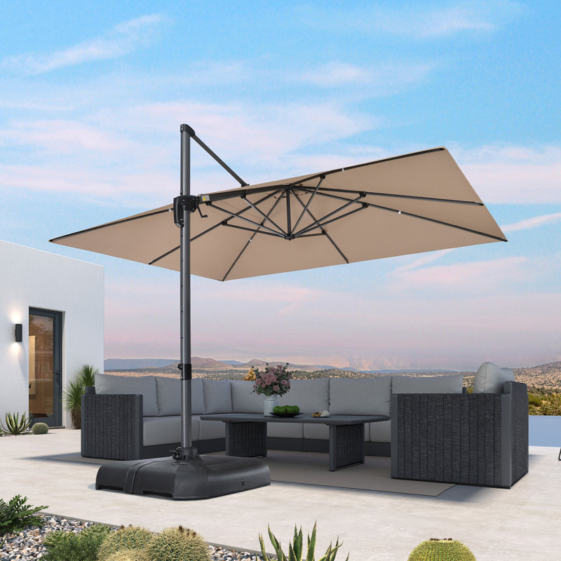 Parasol incurvé rectangulaire ajustable avec base Bennit, Taupe