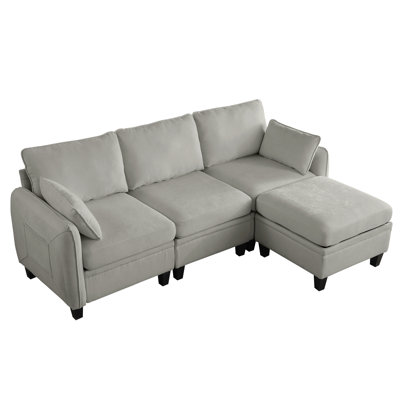 85 Inch Chenille Modular Sectional Sofa,  L-Shaped Cloud Couch With Storage Ottoman